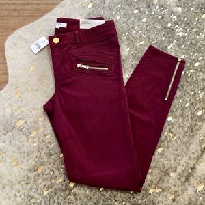 LOFT Red Marisa Fit Skinny Sateen Zip Pants Size 2